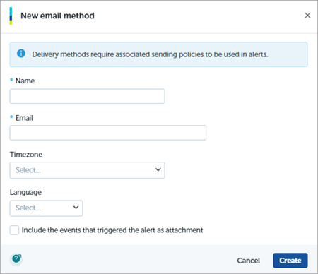 Screen shot of WatchGuard EPDR, Advanced Visualization Tool, New Delivery Method dialog box