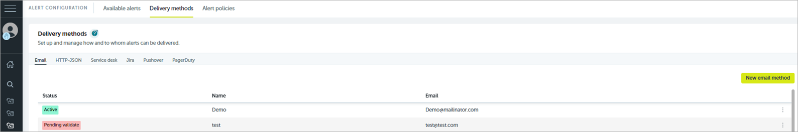 Screen shot of WatchGuard EPDR, Advanced Visualization Tool, Alerts delivery methods