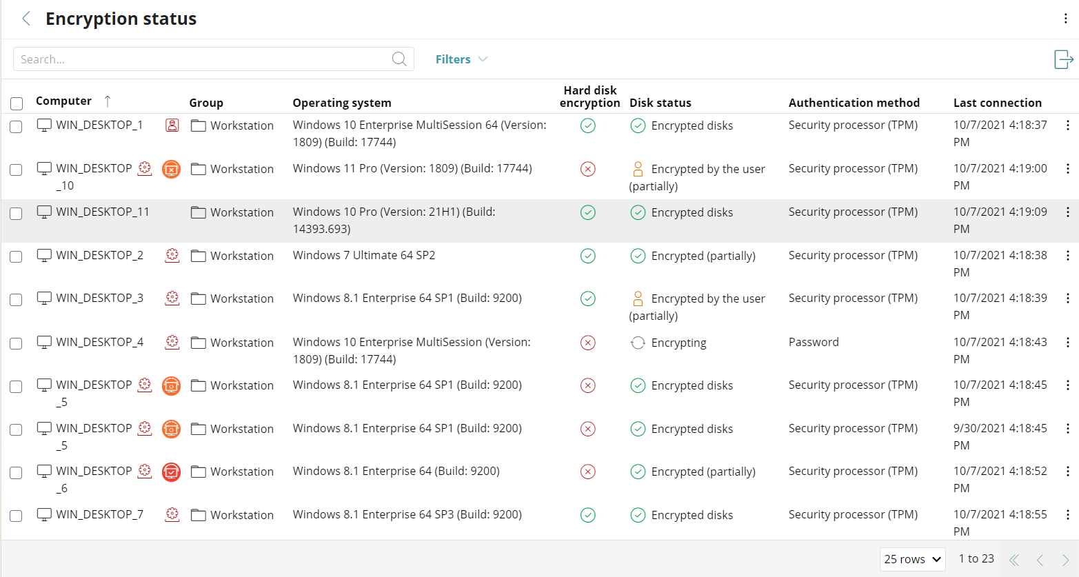 Screenshot of the Encryption Status