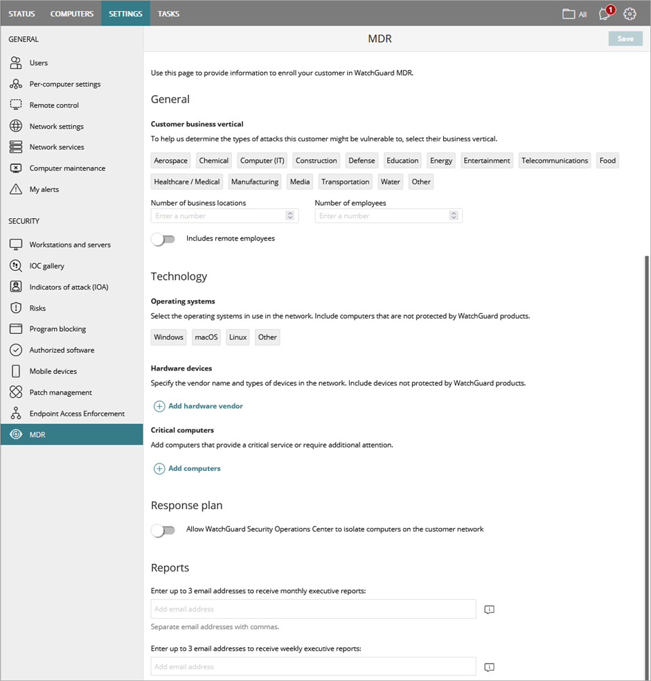 Screen shot of WatchGuard MDR enrollment page