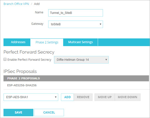 Screen shot of the Phase 2 settings tab 