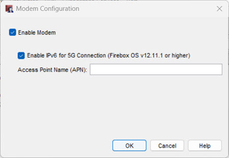 Screen shot of the Network > 5G Modem page in WatchGuard System Manager