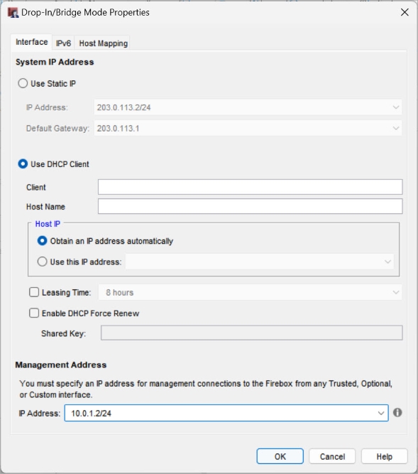 Screen shot of DHCP settings in Bridge mode