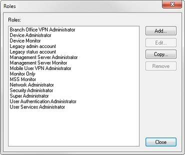 Screen shot of the Roles dialog box