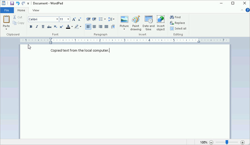 Screenshot of the copied text in the RDP host