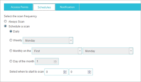 Screen shot of wireless scan schedule