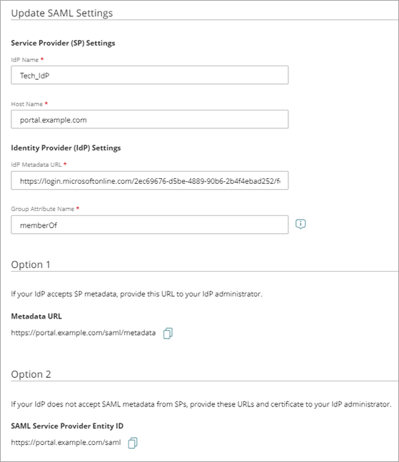 Screenshot of SAML configuration dialog box.