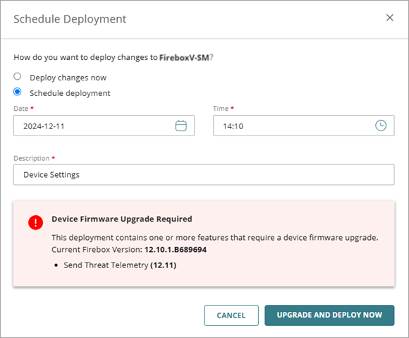 Screen shot of scheduled deployment and firmware check.