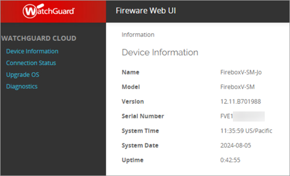 Screenshot of Fireware v12.11 Web UI