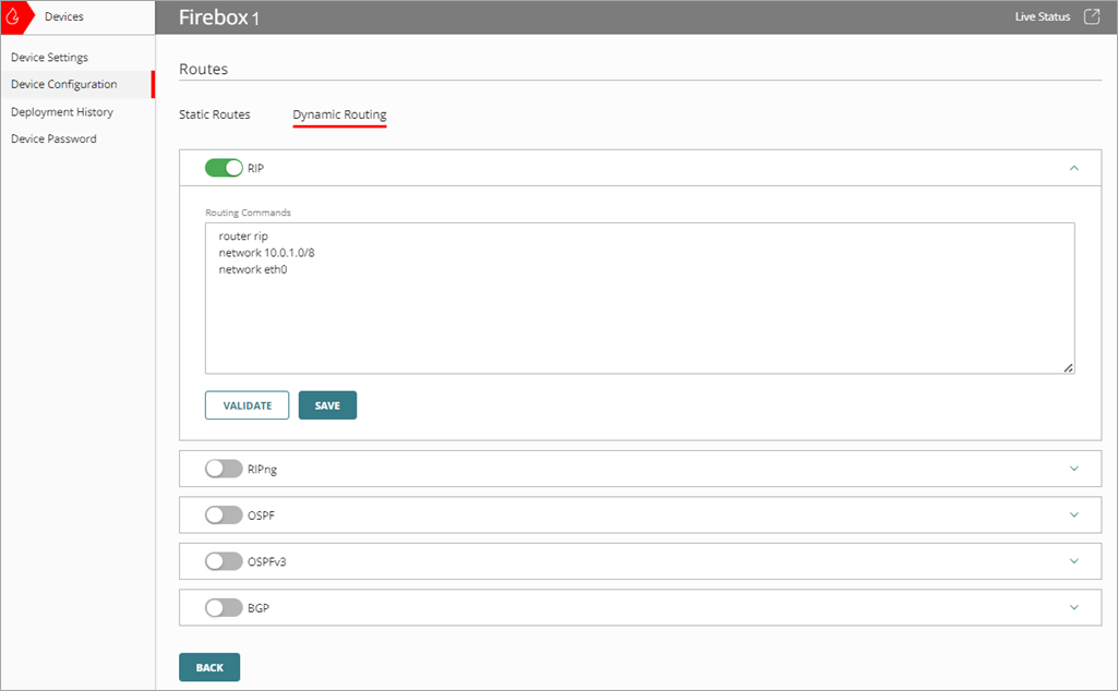 Screen shot of dynamic routing and enable a protocol.