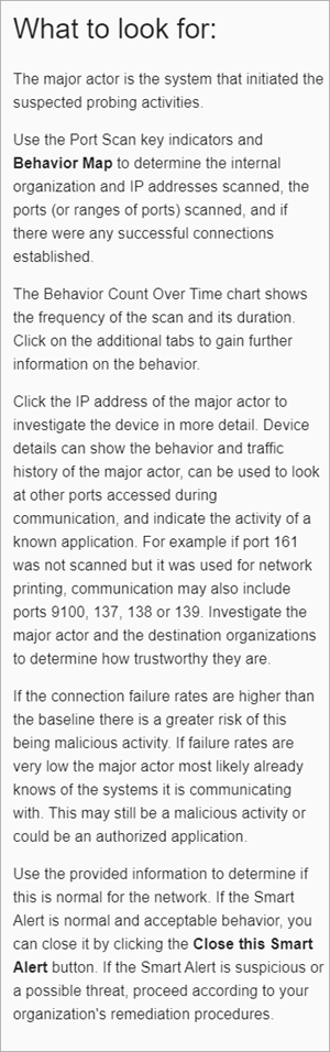 Screenshot of the What to Look For section for a Probing or Reconnaissance behavior type