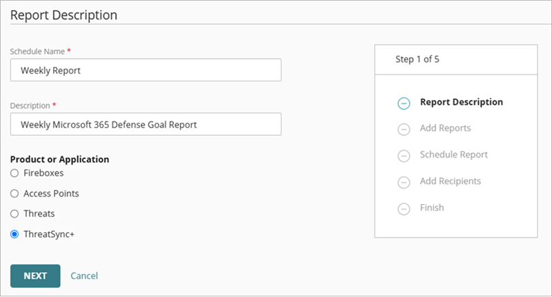 Add a Scheduled Report Wizard, Step 1 - Report Description