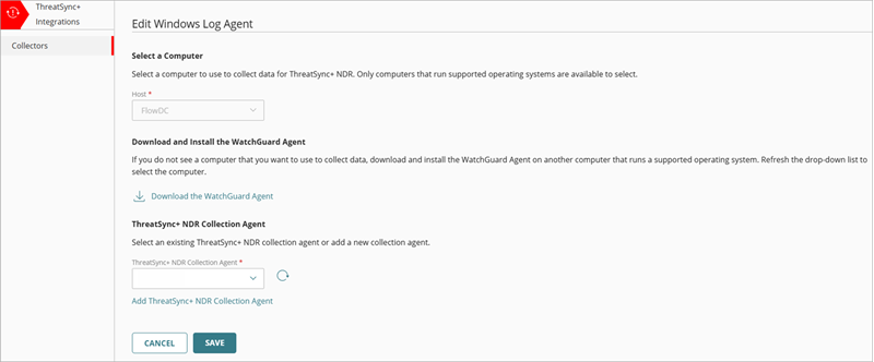 Screenshot of the Edit Windows Log Agent page