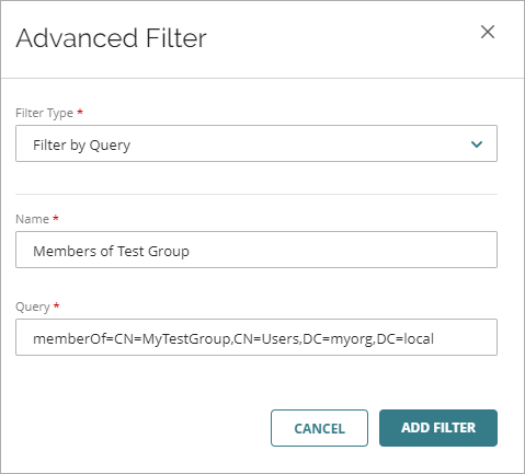 Screen shot of the Advanced Filter settings.