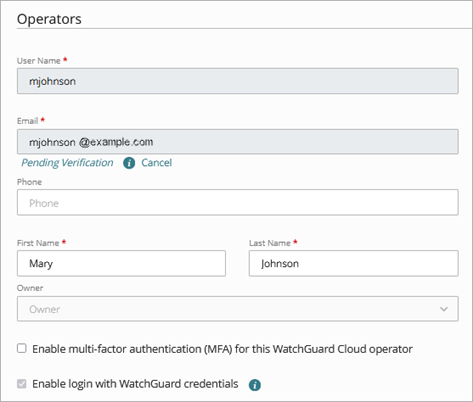 Screen shot of the pending change email address status