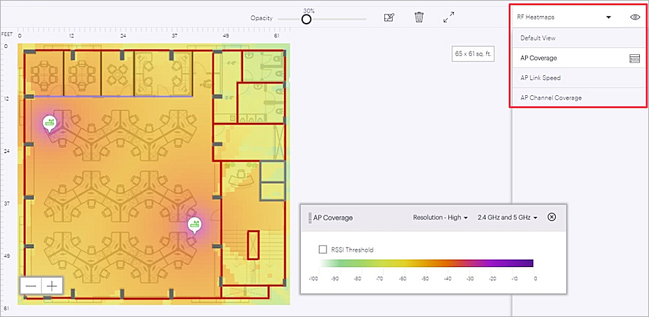 Screen shot of Floor Plan with AP Coverage heat map