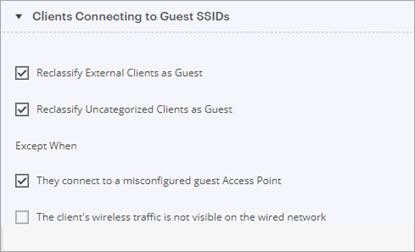 Screen shot of the Guest AP Client Classification settings in Discover