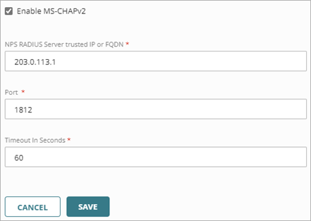 Screen shot that shows the MS-CHAPv2 section of the Add Resource page.