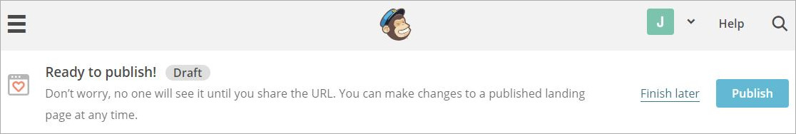 Screen shot of the MailChimp Publish button