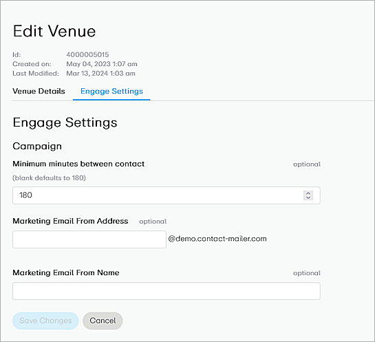 Screen shot of the edit Beonic Venue configuration