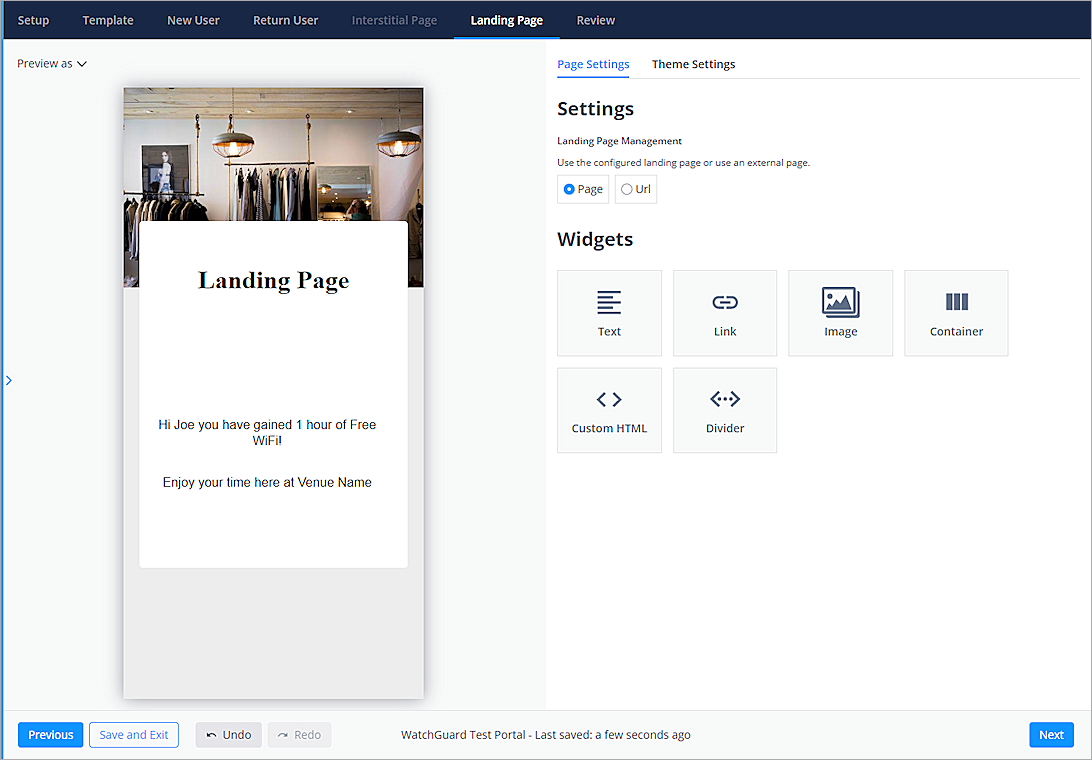 Screen shot of the Beonic Portal Landing Page settings