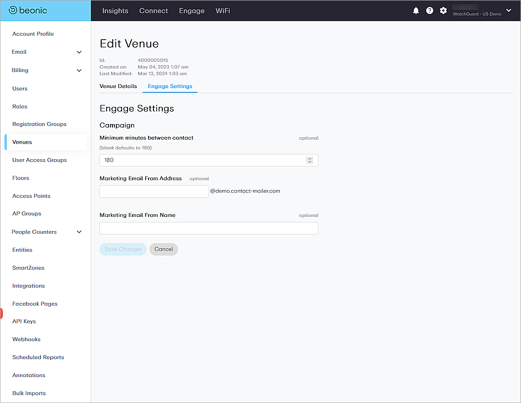 Screenshot of the Edit Venues configuration in Beonic