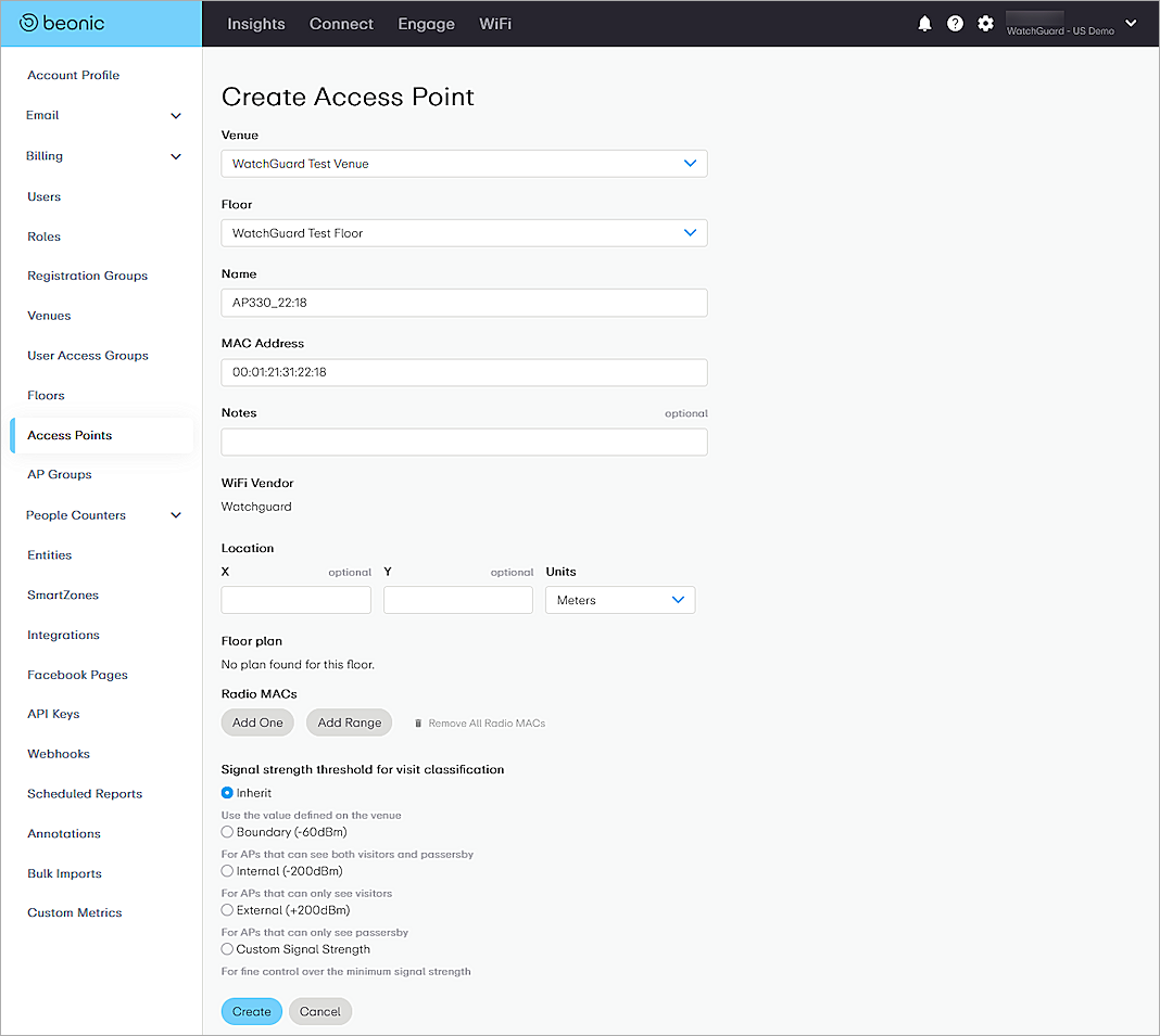 Screenshot of Access Point configuration in Beonic