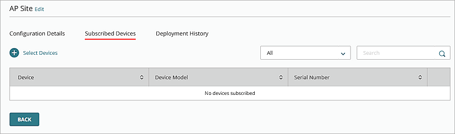 Screenshot of the Subscribed Devices page in an Access Point Site in WatchGuard Cloud