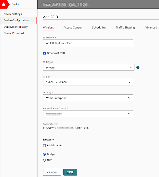 Screenshot of the Add SSID page in WatchGuard Cloud