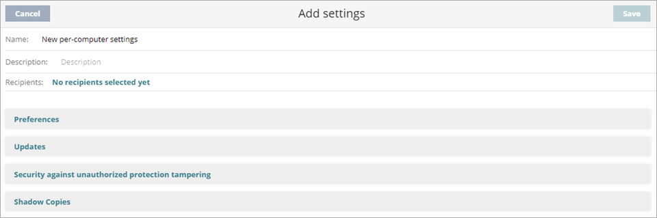 Screen shot of WatchGuard Endpoint Security, Per-computer settings