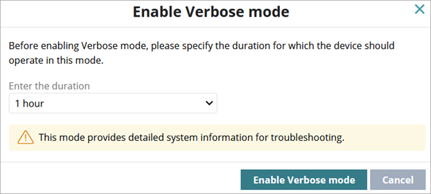 Screenshot of the Enable Verbose Mode dialog box