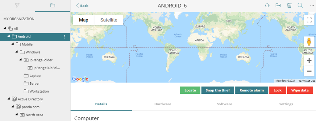 Screen shot of WatchGuard Endpoint Security, Computers page for Android devices