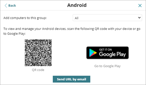  Screen shot of WatchGuard Endpoint Security, Add Computers, Android