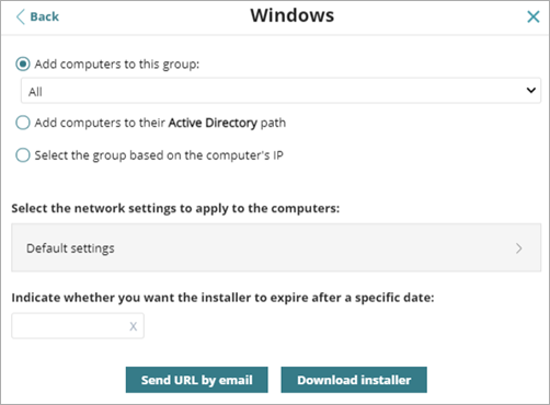  Screen shot of WatchGuard Endpoint Security, Add Computers, Windows