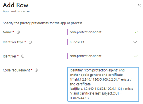 Screen shot of Intune Admin Center, Add Row