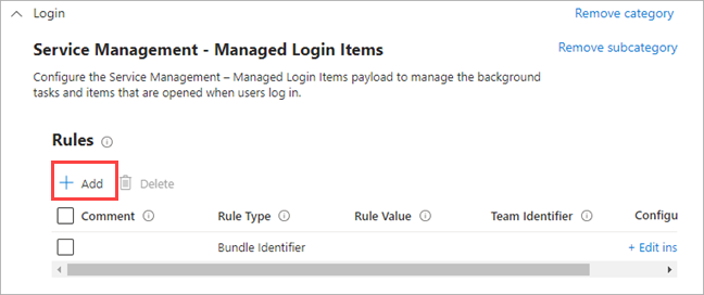 Screen shot of Intune Admin Center, Add Rules