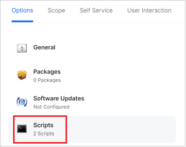 Screen shot of Jamf Pro, Policy > Options > Scripts