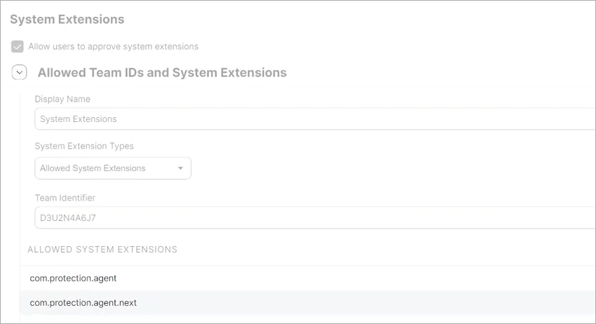 Screen shot of Jamf Pro, Configuration Profiles > System Extensions