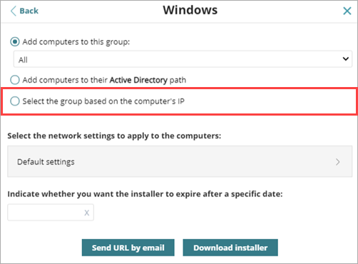  Screen shot of WatchGuard Endpoint Security, add Windows computers based on IP