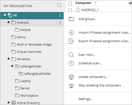 Screen shot of WatchGuard Endpoint Security, Add Group menu option