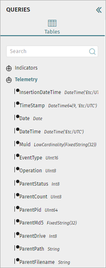 Screenshot of the Queries section on the Advanced SQL Queries tool