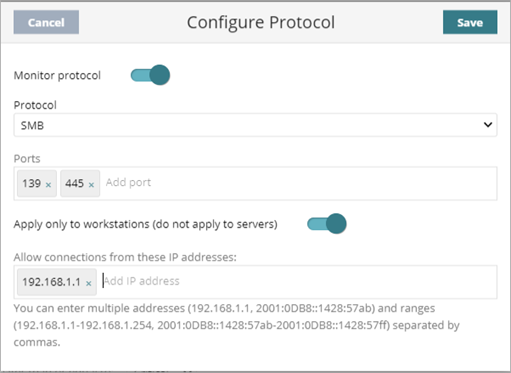 Screen shot of the Configure Protocol dialog box