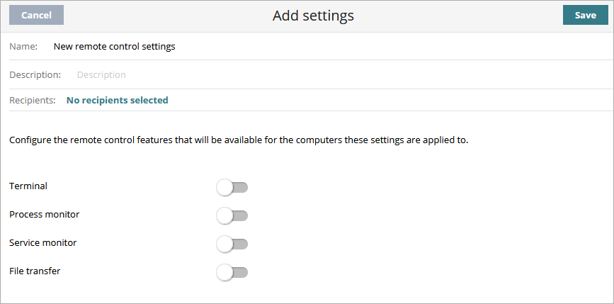 Screen shot of Advanced EPDR, Remote Control settings