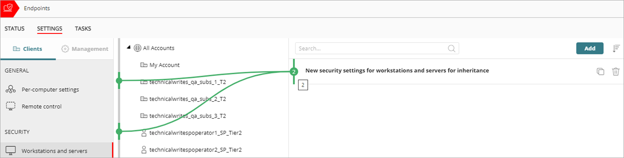 Screen shot of Service Provider Endpoint Manager, settings exceptions