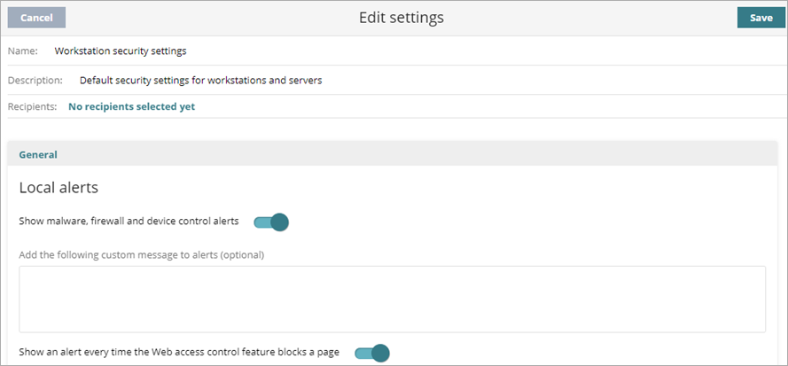 Screen shot of WatchGuard Endpoint Security, Local alerts