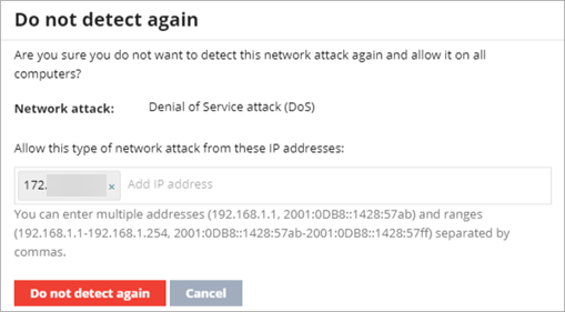 Screen shot of Do not detect again dialog box