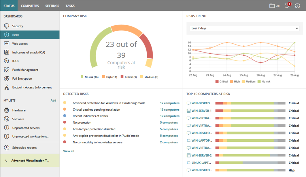 Screen shot of Risks dashboard