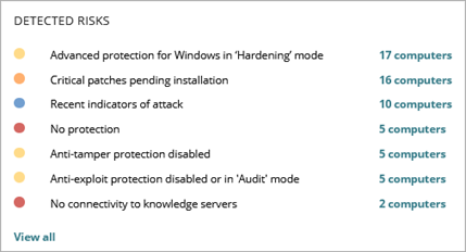 Screen shot of Detected Risks tile on the Risks dashboard in WatchGuard Endpoint Security