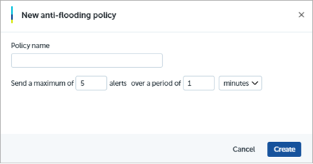 Screen shot of WatchGuard EPDR, Advanced Visualization Tool, Anti-Flooding Policy dialog box