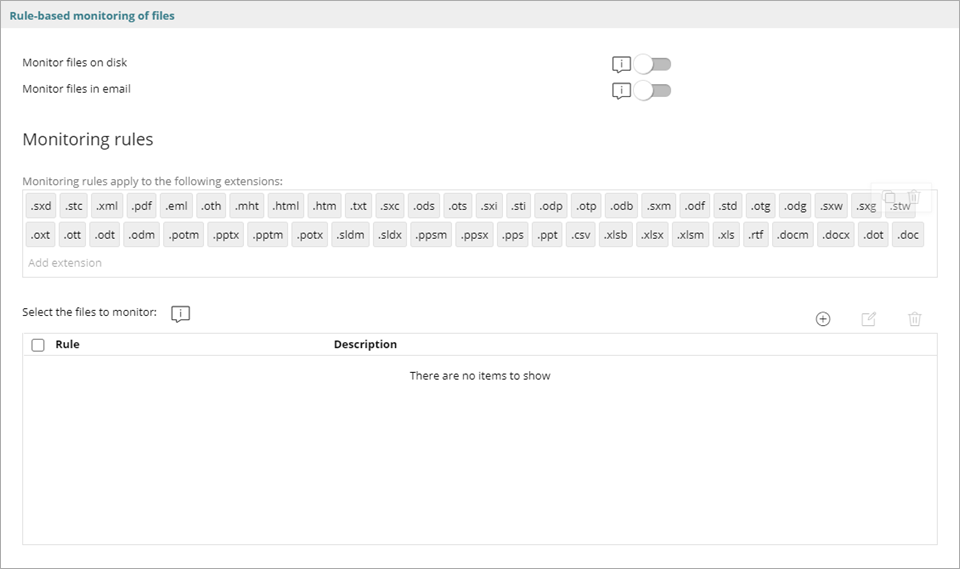 Screen shot of WatchGuard EPDR, Data Control rule-based monitoring